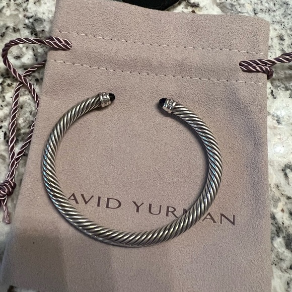 Authentic David Yurman cable 5mm cuff bracelet, Onyx tips, pave diamonds, Medium - Picture 2 of 4